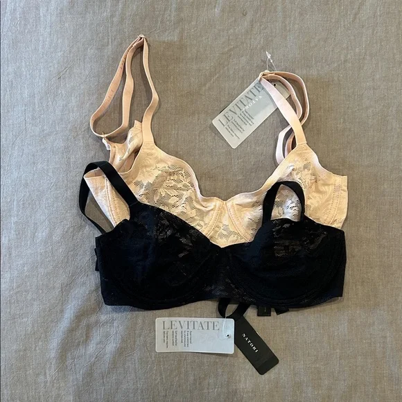 Natori Black and Light Pink Lace Bras 30C NWT - Picture 1 of 10